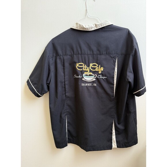 Vintage Black Embroidered Bowling Shirt City Cafe Rockabilly Size Large - Picture 1 of 5